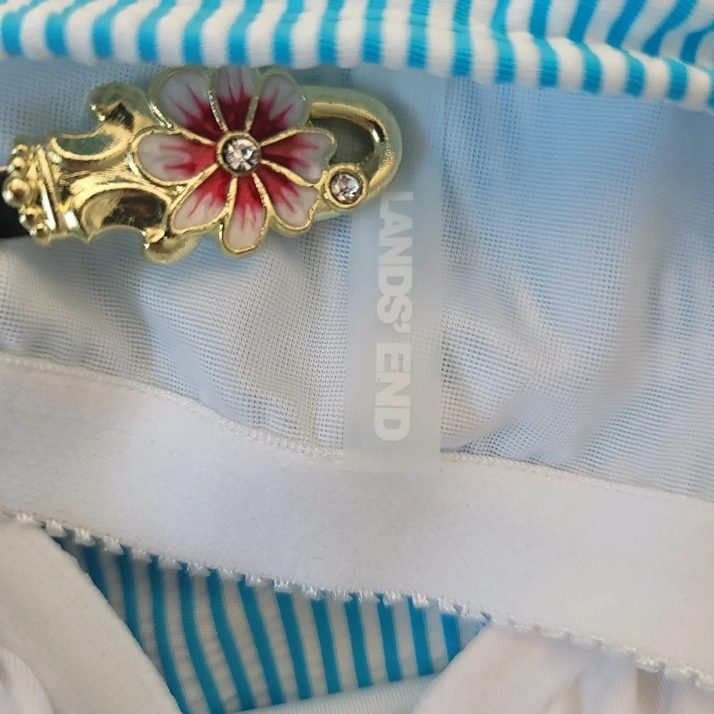 Lands End Tankini Bathing Suit 8 colorblock Stripe Pool Vacation Beach‎ Summer